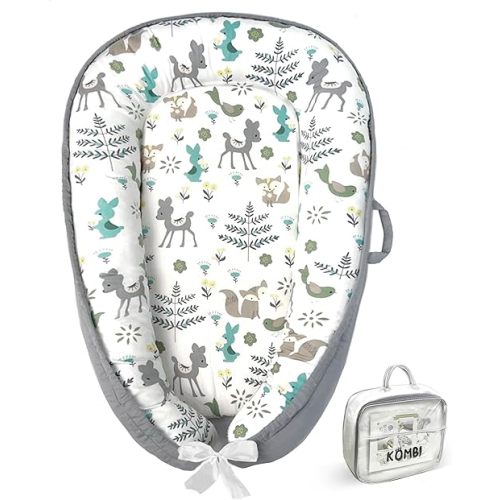 Baby Lounger for Newborn 0–24 Months, Baby Pillow & Baby Nest Lounger, Organic Cotton Breathable Infant Pillow, Portable Baby Nest for Home & Travel (Light Grey)