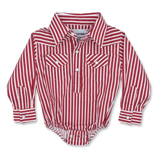 Red & White Stripe Long Sleeve Pearl Snap Onesie – Cowkid Clothing Company