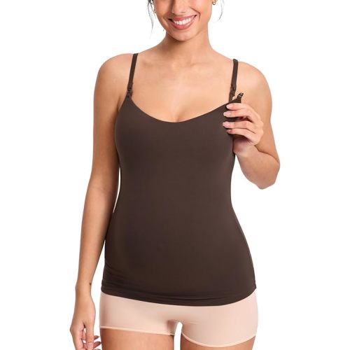 MOMANDA Nursing Tank Tops for Breastfeeding Seamless One-piece Fixed Cup Maternity Cami with Adjustable Straps