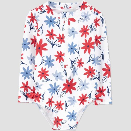 Carter's Just One You® Baby Girls' 4th of July Floral One Piece Rash Guard - Red/White/Blue 9M