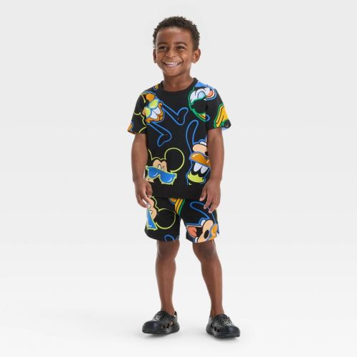 Baby Boys' 2pc Disney Mickey And Friends Top & Shorts Set - Black 18m