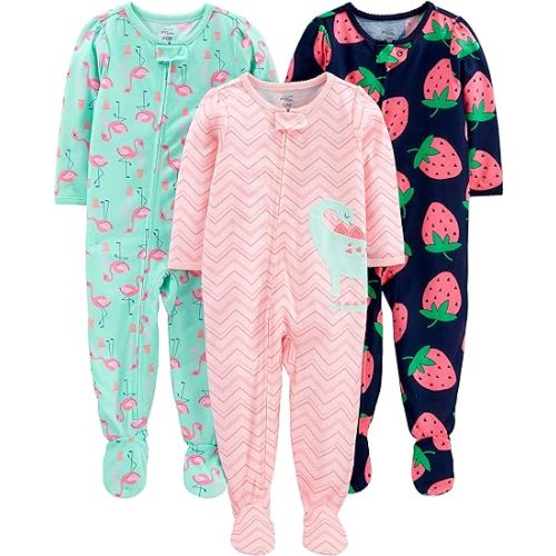 Simple Joys by Carter's Toddlers and Baby Girls' Loose-Fit Polyester Jersey Footed Pajamas, Pack of 3