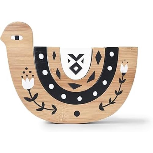 Wee Gallery Bamboo Nesting Bird, Building and Stacking Blocks, Arc Stacker and Balance Toy for Child Motor Skills, Problem Solving, Play, and Nursery Decor (for Kids Age 18 Months and up)