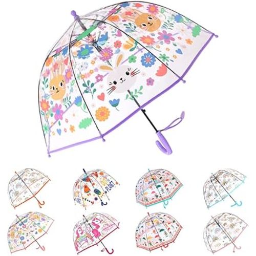 Merciband Kids clear Bubble dome type umbrella collection Easy Grip Curved Handle, Safety Transparent