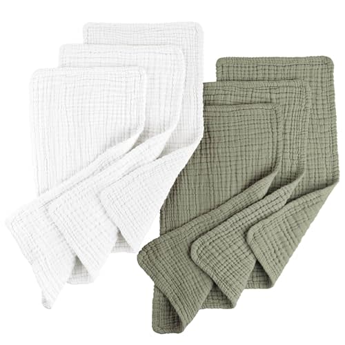 Konssy Muslin Baby Burp Cloths 6 Pack, Soft Absorbent 100% Cotton Burping Clothes for Newborns, Baby Boys and Girls, Unisex