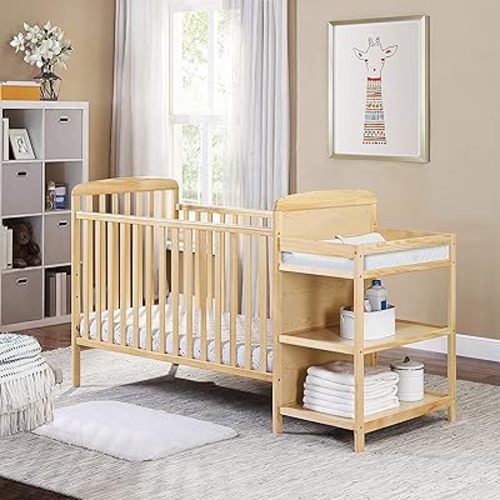 HomVent 3-in-1 Convertible Crib and Changer Combo, Baby Crib with Changing Table (Natural)