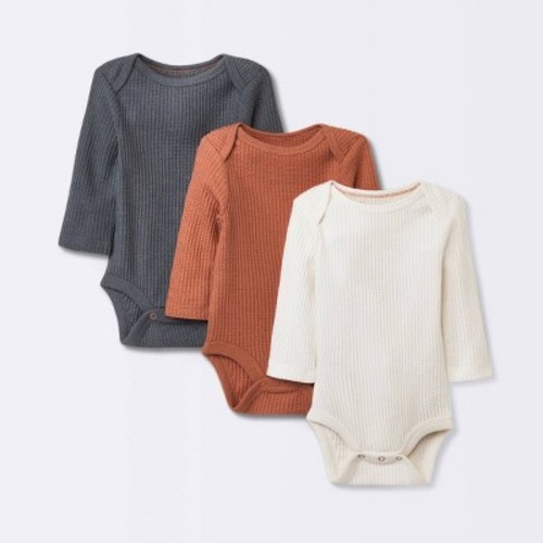 Baby 3pk Waffle Long Sleeve Bodysuit - Cloud Island™ Orange, Size: 3-6M