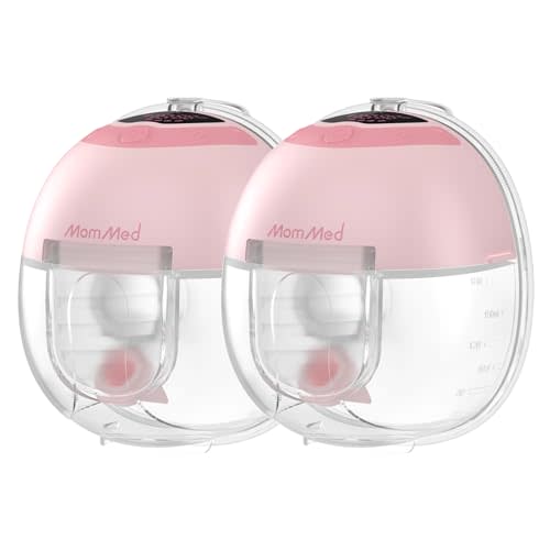 MomMed S33 Wearable Breast Pump, Ultra-Quiet in-Bra Pump for Work & Night, One-Tap Pause, Night Light, Leakproof, 4 Modes 9 Levels, 17/19/21mm Inserts (Pink, 2 Pack)