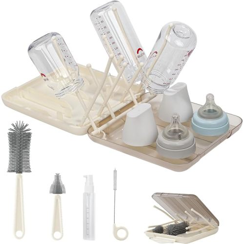 Baby Bottle Cleaning Kit, 6-in-1 Bottle Brush Set with Nipple Brush, Straw Cleaner, Drying Rack and Travel Storage Case