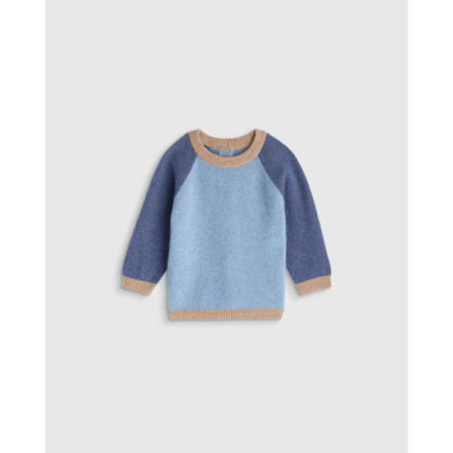 Colorblock Cashmere Crewneck Sweater - Baby in Soft Blue Colorblock
