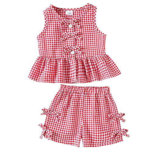 TOWED22 Toddler Baby Girl 12M-8Y Summer 2 Piece Set Spaghetti Strap Striped Cami & Floral Shorts Clothes(Red,6-9 M)