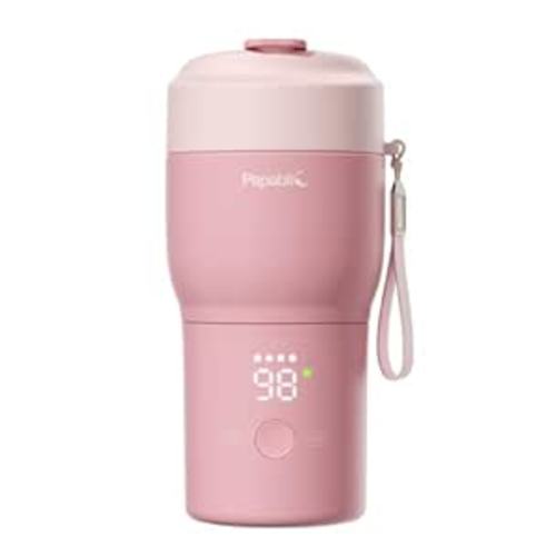 Papablic Portable Bottle Warmer Pro for Travel – Fast Heating, Built-in Sterilizer, 30W Fast Charge, 5-Temp Control, Easy-Clean Wide Mouth, Baby Milk Warmer for Breastmilk & Formula, Sakura Pink