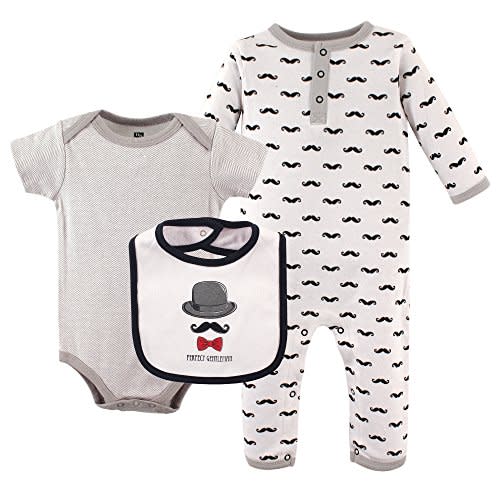 Hudson Baby Unisex Baby Cotton Coverall, Bodysuit and Bib Set, Gentlemen, 0-3 Months
