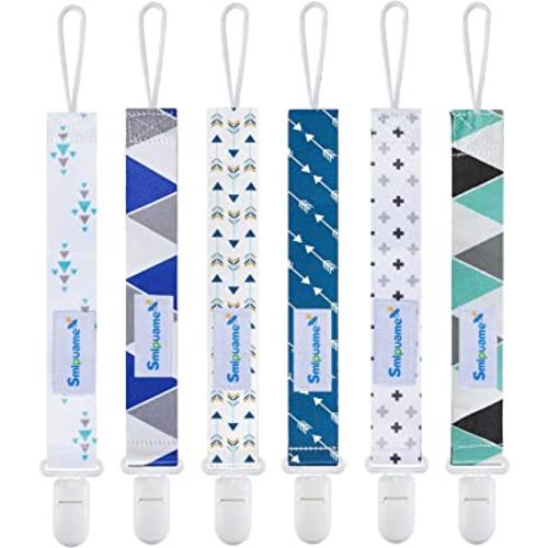 Smlpuame Pacifier Clips for Boys,6 Pack Stylish Binky Clips Strap,Paci Holder with Clip Lightweight Universal Fits Most Pacifiers Teether Toy Teething Ring Soothie,Baby Shower Gifts(Green & Blue)