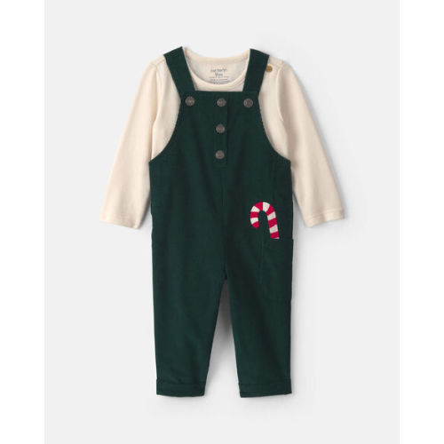 Baby Boy 2-Piece Candy Cane Corduroy Long-Sleeve Overall Set - Green/Cream | Carter's