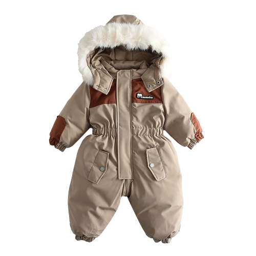 GigrtiJin 1-4 Years Infant Toddler Baby Jumpsuits Color Block Zipper Cinch Snowsuit with Fleece Hood Winter Thermal Ski Suits