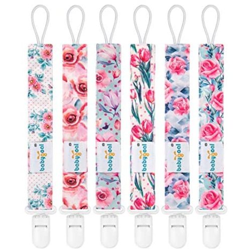 Babygoal Flower Pacifier Clips, 6 Pack Pacifier Holder for Boys and Girls Fits Most Pacifier Styles &Teething Toys and Baby Gift 6PS16