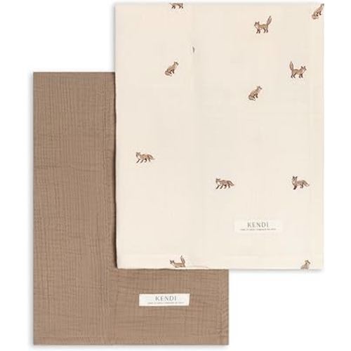 Colored Organics Baby 2 Pack Organic Cotton Burp Cloths Set - Fox + Taupe Muslin