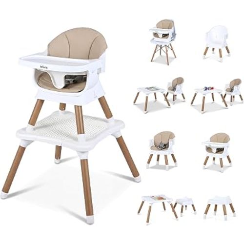 INFANS Baby High Chair, 9 in 1 Convertible Highchair for Babies and Toddlers, Building Block Table Dining Booster Seat Activity Desk Kids Stool with Adjustable Removable Tray (Beige)
