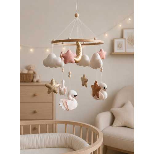 Swan Baby Girl Mobile for Crib | Pink Ballet Nursery Decor Handmade