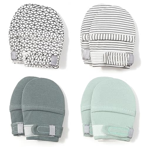 HAPIU Baby No Scratch Mittens Stay On, 100% Cotton Breathable, Adjustable Infant Gloves for Boys Girls, Newborn - 12 M
