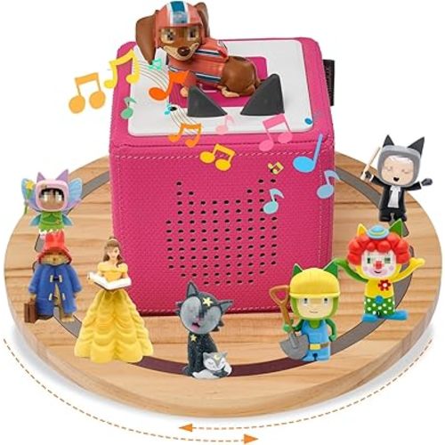 Gieanoo for TonieBox 1 and Toniebox 2, Tonies Shelf Magnetic,Tonie Storage Shelf for 360° Round Turntable Pine Wood Tonies Box Display Shelf for 10-20 Characters for Kids Play Room(Natural)