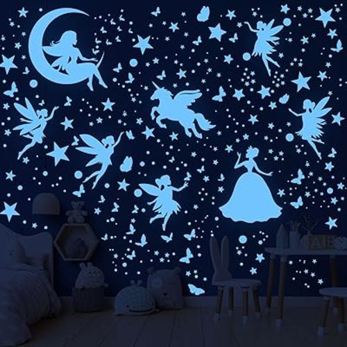 Glow in the Dark Stars Unicorn Bedroom Decor for Girls - Fairy Butterfly Wall Decals, Space Galaxy Wall Stickers for Ceiling, Kids Nursery and Living Room Wall Decor