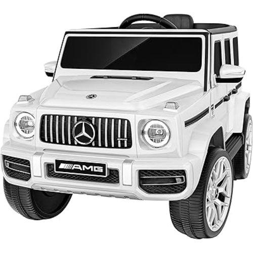 Licensed Mercedes Benz G63 Kids Electric Car, 12V G Wagon Ride on Car w/Safety High Window, Remote Control, 3 Speeds, Music Player, Horn & LED Lights for Toddlers (White)