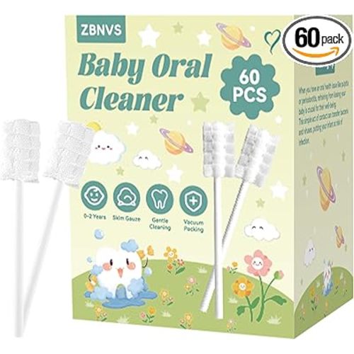 60-Pack Baby Tongue Cleaner Gauze– Gentle Newborn Oral Care, Disposable Toddler Tooth Brush for 0-24 Months Tooth Mouth Gum Clean (Square Style)