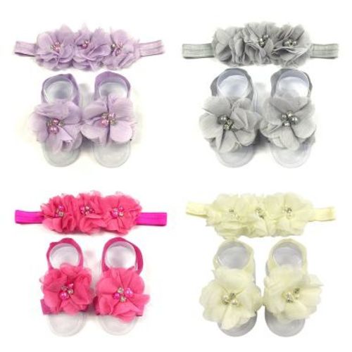 Wrapables Shabby Chic Flower Headband + Barefoot Sandals (Set of 4) A70043