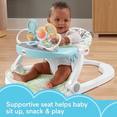 Fisher-Price Deluxe Sit-Me-Up Floor Seat with Toy Bar Snow Leopard, Portable Infant Chair with Tray - Baby Seat