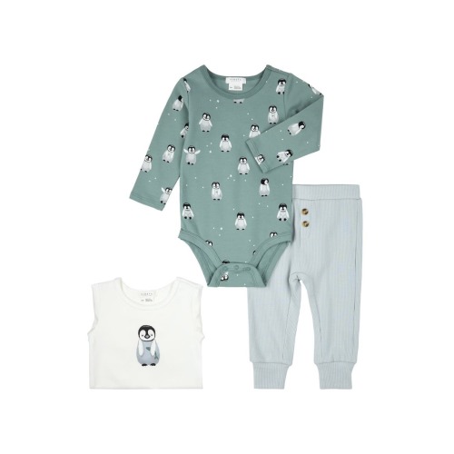 Baby Penguin Print 3-Piece Bodysuits & Rib Joggers Set (Men) | Nordstromrack