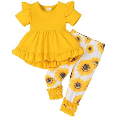 Baby Girl Clothes Infant Toddler Girl Outfit Long Sleeve Shirts Top Rufffle Pants Little Girls Clothes