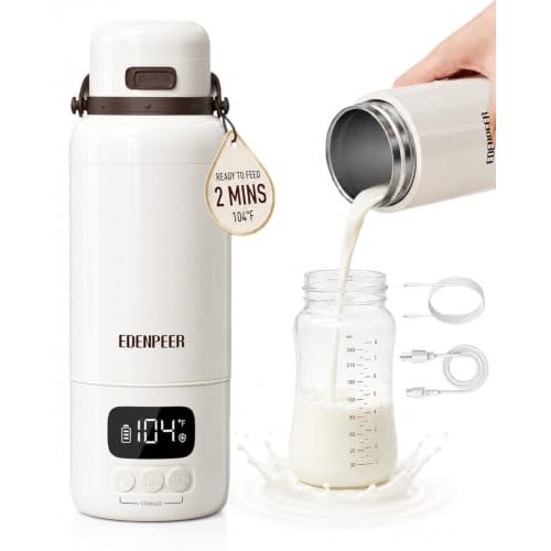 Portable Bottle Warmer for Travel | Cordless Battery & AC Powered Dual Heating | Fast Baby Milk Warmer for Breastmilk, Formula & Water | 3" Wide Mouth Easy Cleaning | 17oz Large Capacity
