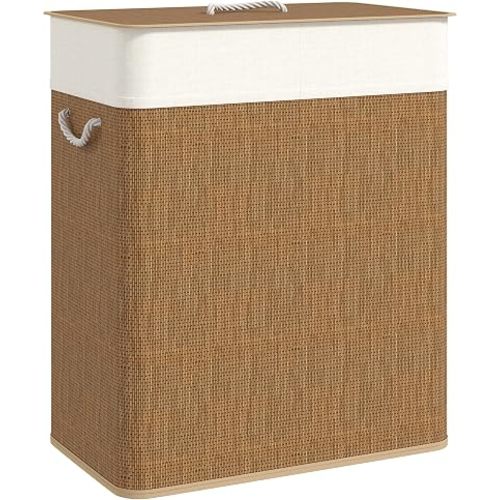 HOMCOM Double Laundry Basket with Lid 26.4 Gallon Bamboo Hamper Brown