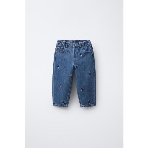 MICKEY MOUSE AND FRIENDS © DISNEY EMBROIDERED BAGGY JEANS - Mid-blue | ZARA United States