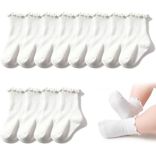 6 Pairs Toddler Ruffle Socks for Girls, Cotton Toddler Ruffle Socks, Ankle Socks, White Toddler Girl Sock