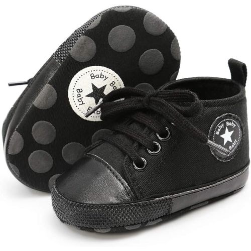 KIDSUN Unisex Baby Boy Girl Canvas Sneaker Soft Sole Infant Lace up Newborn Ankle Toddler First Walkers Crib Shoes
