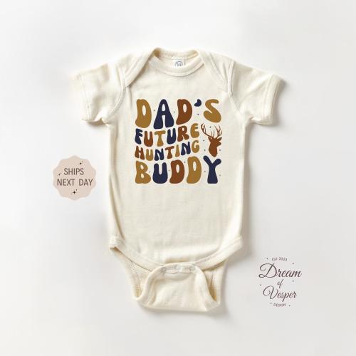 Dad's Future Hunting Buddy Baby Onesie®, Retro Future Hunter Bodysuit, New Daddy's Gift, Dad's Little Hunter Onesie®, Deer Hunting Onesie®