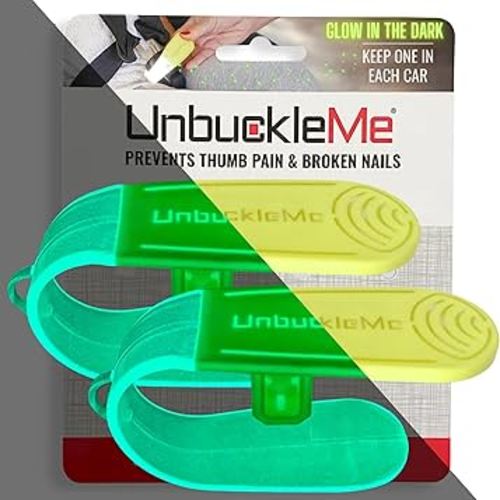 UnbuckleMe Car Seat Buckle Release Tool - New 2024 Glow in the Dark - Easy Opener Aid for Arthritis, Long Nails, Older Kids - Button pusher for infant, toddler car seats - As Seen on Shark Tank (2 Pk)