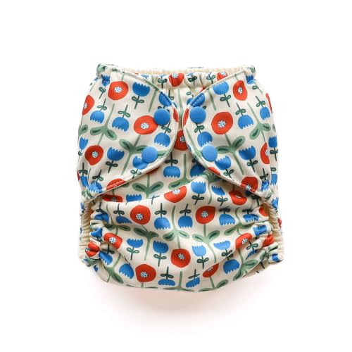 Esembly Cloth Diaper Cover, Poppies, Size 1 (7-17lbs) | Reusable, Waterproof, Breathable and Adjustable Outer Layer Over Absorbent Inner, Blowout Protection and Reusbale Swim Diaper