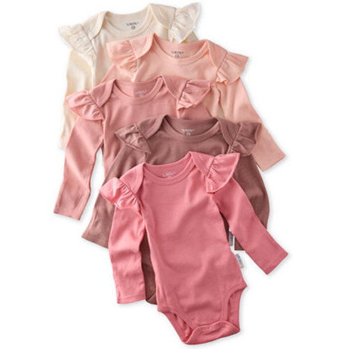 Baby Girls' Ashley Ruffle Shoulder Long-Sleeve Organic Cotton Bodysuits 5-Pack