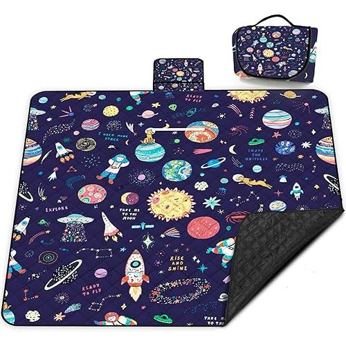 Extra Large Picnic Blanket Waterproof,80"x 80"Foldable Machine Washable Beach Blanket,Outdoor Blanket for 6-8 Adults,Suitable for Indoor Crawling,Park Beach,Camping,Hiking,Family Travel(Starry sky)