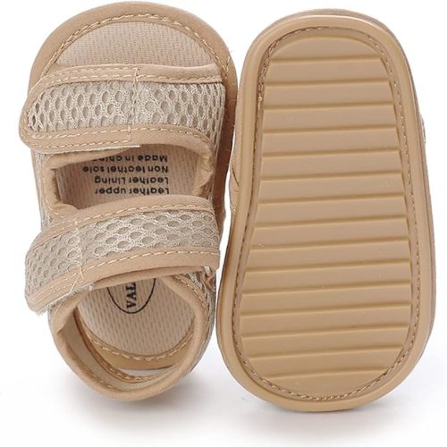 E-FAK Baby Boys Girls Summer Sandals Closed-Toe Non-Slip Rubber Sole Toddler Infant First Walker Shoes(0-6 Months Infant,01 Khaki)