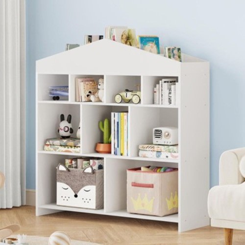 Coolmee 9 Cubby Toy Storage Organizer and Bookshelf, 40.7 inch Toddlers Bookcase Cabinet Shelf for Playroom, Nursery, Kids Room, Playhouse