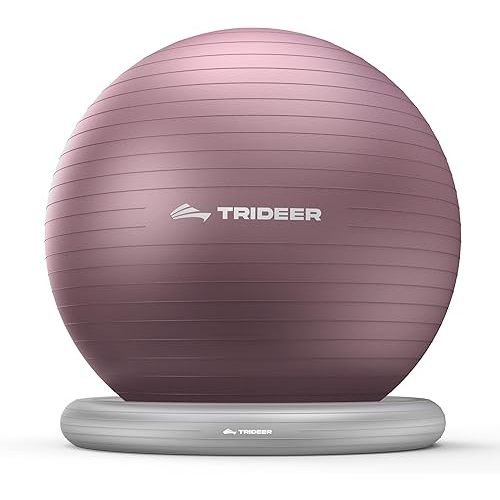 Trideer Yoga Ball Chair with Base for Office Desk, Exercise & Stability Ball Seat, Pilates Ball for Core Training, Pregnancy Ball, Back Pain Relief & Active Sitting