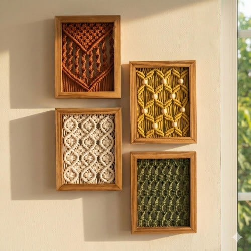 Modern Framed Macrame Wall Hanging Decor for Living Room U37