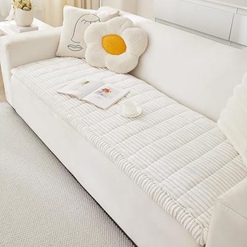 Couch Cover for Dogs Washable, Fuzzy Pet Couch Covers for 3 Cushion Sofa Pet Friendly, Non Slip Sofa Cover (White, 27.6" x 70.9")