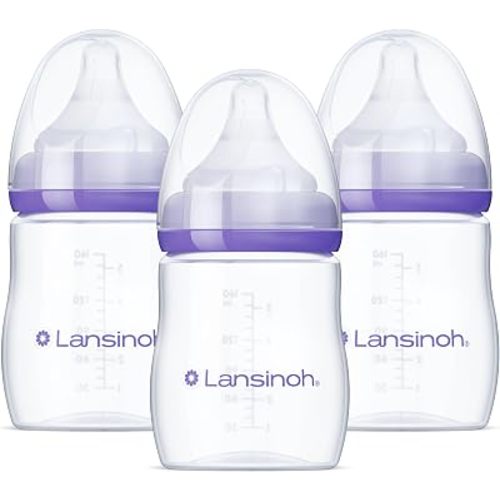 Lansinoh Anti-Colic Baby Bottles, Slow Flow Nipples (S), 160 ml, 3 Count