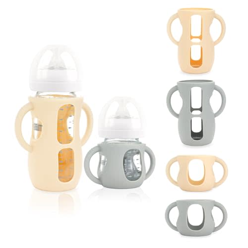 4-Pack Silicone Sleeves for Philips Avent Glass Bottles 4 & 8 oz | BPA-Free Drop-Resistant Baby Bottle Sleeves with Handles, Compatible with Philips Avent Natural Glass Baby Bottles